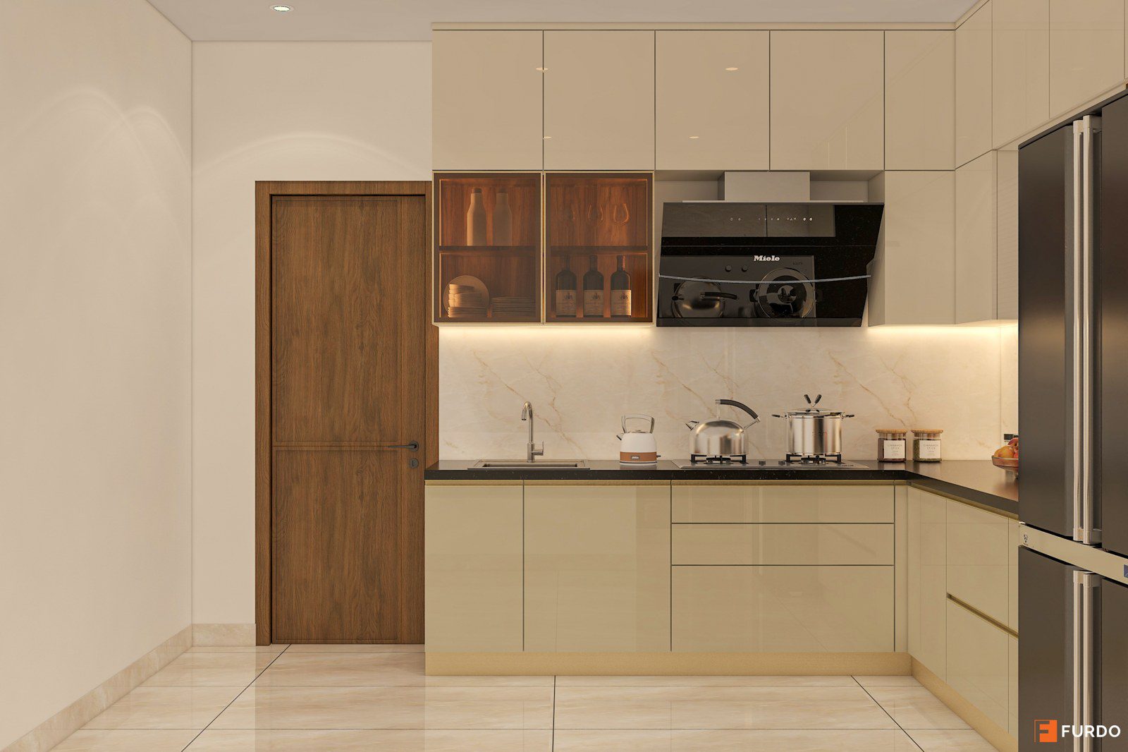 Design render of a modular kitchen interior, Hyderabad